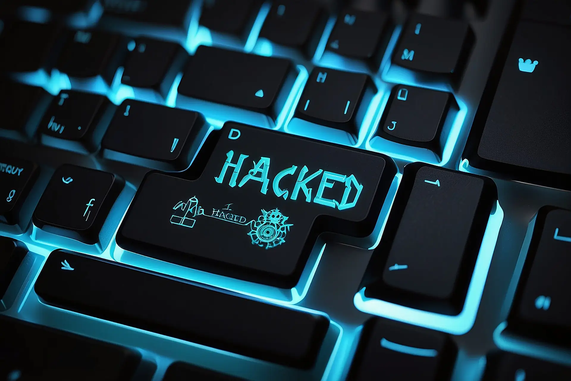 hacked written with keys light blue backlit mechanical keyboard scaled